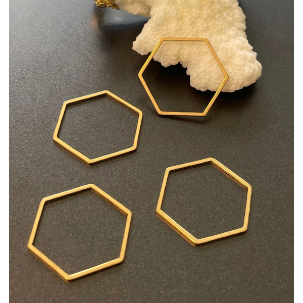 Pendentifs connecteur Hexagone 20mm, Acier Inoxydable 304 finition Doré