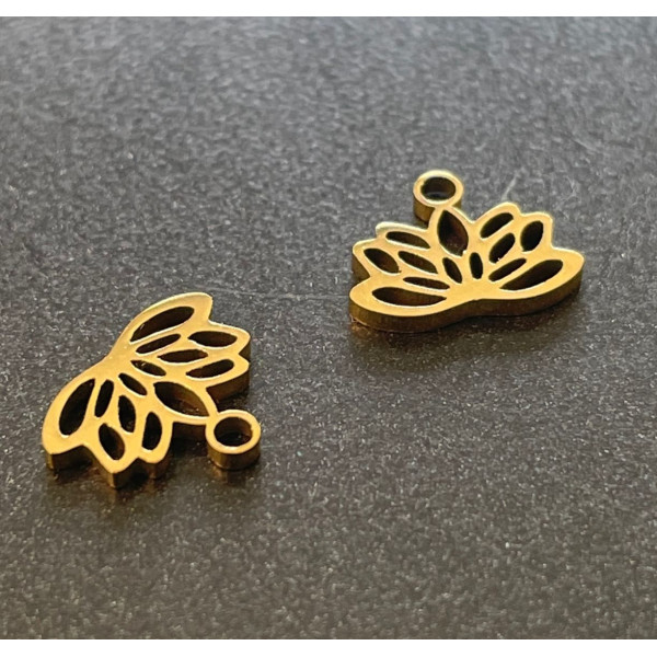 Pendentifs Mini Fleur de Lotus, Yoga, Acier Inoxydable 304, Doré à l'or fin 18K, placage IONIQUE