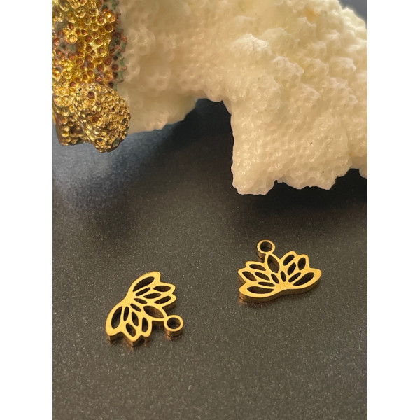 Pendentifs Mini Fleur de Lotus, Yoga, Acier Inoxydable 304, Doré à l'or fin 18K, placage IONIQUE