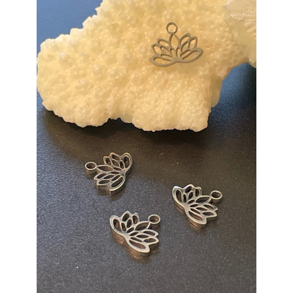 Pendentifs Mini Fleur de Lotus 9mm, Yoga, Acier Inoxydable 304, Argenté