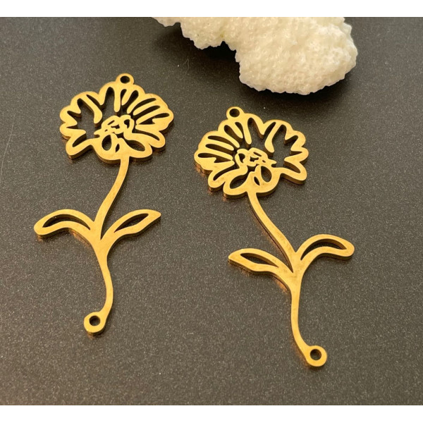 PS11903756 – Lot de 1 Connecteur Fleur du Mois d’Avril 43mm – Acier Inoxydable 304 Doré à l'or fin 18K