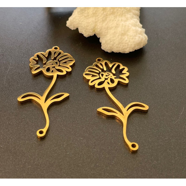 PS11903756 – Lot de 1 Connecteur Fleur du Mois d’Avril 43mm – Acier Inoxydable 304 Doré à l'or fin 18K