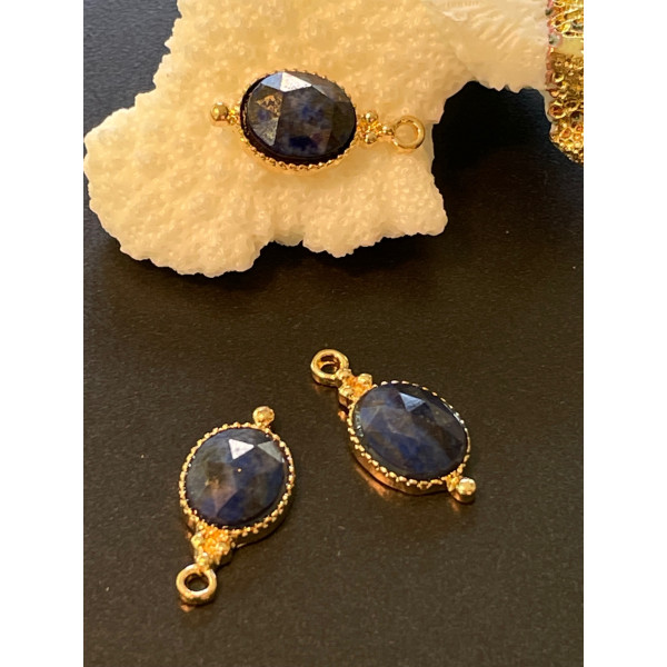 Pendentif Bohème chic, Lapis lazuli facettée 20.5mm,  Laiton finition Doré