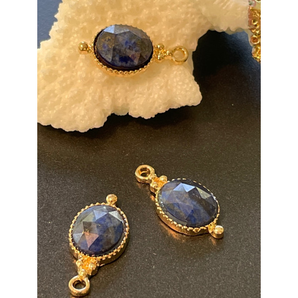 Pendentif Bohème chic, Lapis lazuli facettée 20.5mm,  Laiton finition Doré