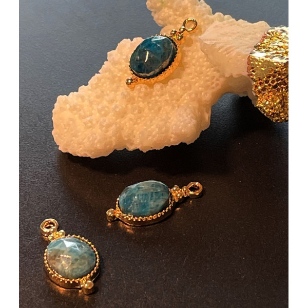 Pendentif Bohème chic, Apatite facettée 20.5mm,  Laiton finition Doré