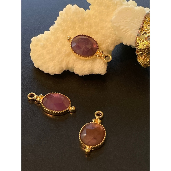 Pendentif Bohème chic, Améthyste facettée 20.5mm,  Laiton finition Doré