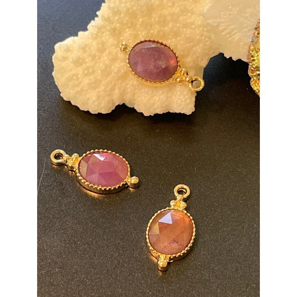 Pendentif Bohème chic, Améthyste facettée 20.5mm,  Laiton finition Doré