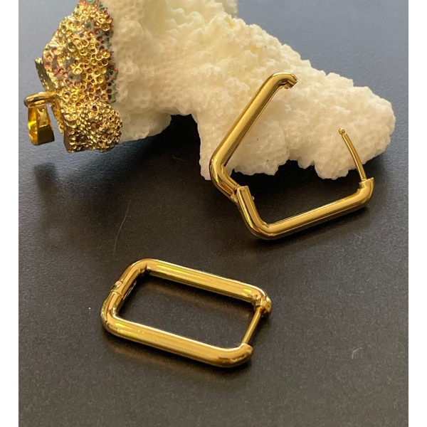 Créoles Ovale Rectangle 21mm, épaisseur 2.8mm, Acier Inoxydable 304, finition Doré à l'or fin 18K