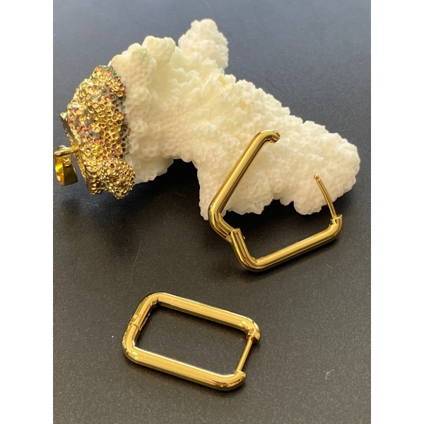 Créoles Ovale Rectangle 21mm, épaisseur 2.8mm, Acier Inoxydable 304, finition Doré à l'or fin 18K