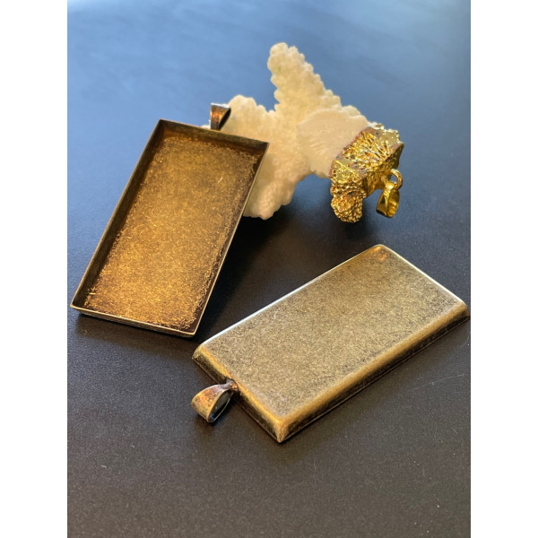 Supports de pendentif  Rectangle, avec attache triangle 25 par 50mm bord épais, Laiton finition Bronze