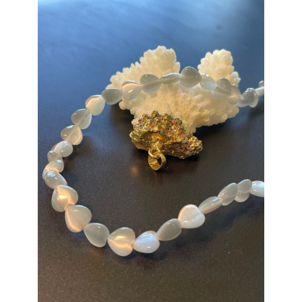 Perles Oeil de chat forme Coeur 8mm, coloris  Gris