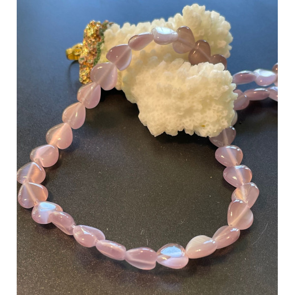 Perles Oeil de chat forme Coeur 8mm, coloris  Lilas Parme