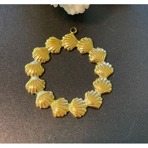 Pendentif Couronne de Coquille Saint Jacques, Esprit  Marin, Acier Inoxydable 304, Doré à l'or fin 18K