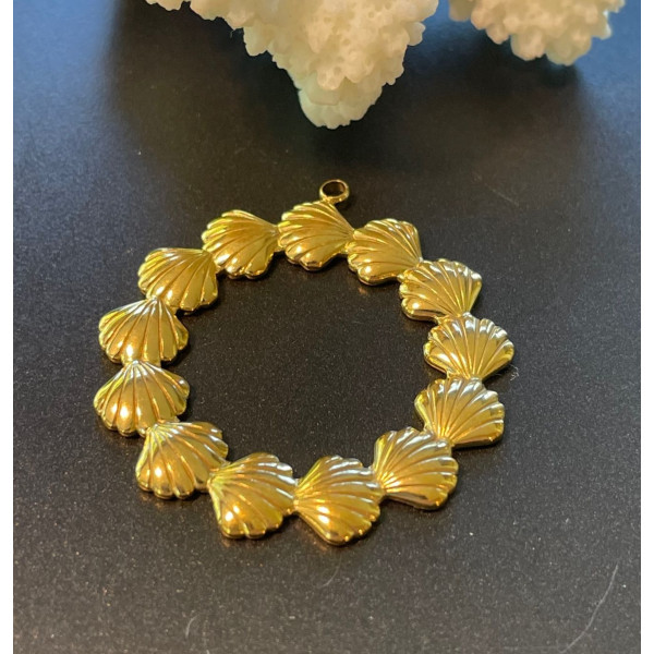 Pendentif Couronne de Coquille Saint Jacques, Esprit  Marin, Acier Inoxydable 304, Doré à l'or fin 18K