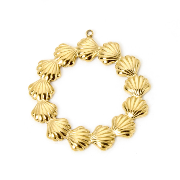 Pendentif Couronne de Coquille Saint Jacques, Esprit  Marin, Acier Inoxydable 304, Doré à l'or fin 18K