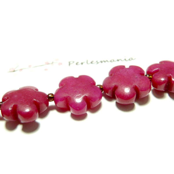 Perles fleurs jade teintée 5 pétales couleur rose fushia 16mm