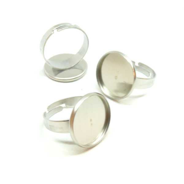 Supports de Bagues pour Cabochon Rond 12mm, Acier Inoxydable 304 finition Argenté