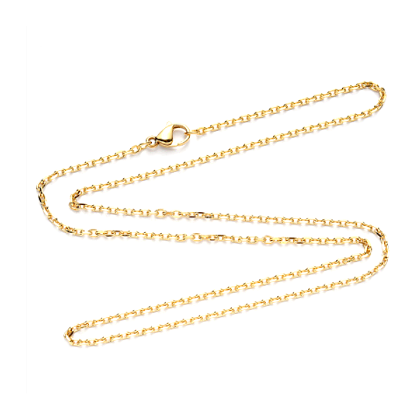 Collier, Sautoir Matinée 50 cm, maille extra fine fine 2mm, Acier Inoxydable 304, finition Doré à l'or fin 18K, PVD