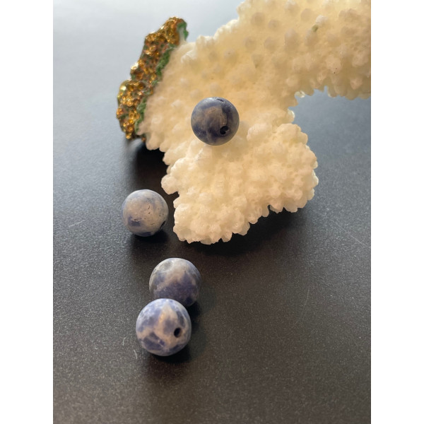 Perles Rondes 6mm, Pierre Bleu effet Givre