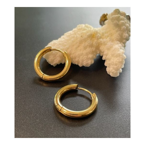 Créoles rondes 23 par 2.5 mm   – Acier inoxydable 316L doré – Placage ionique