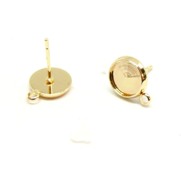 Supports Boucles d' oreille, Puce avec attache pour cabochon 12mm, Acier Inoxydable finition Doré, placage IONIQUE