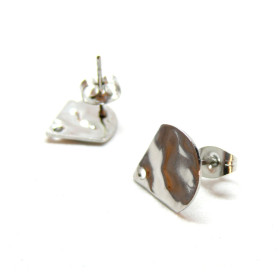 Boucles d'oreilles, Puces Eventail martelé 12mm, Acier Inoxydable 304, finition Argenté