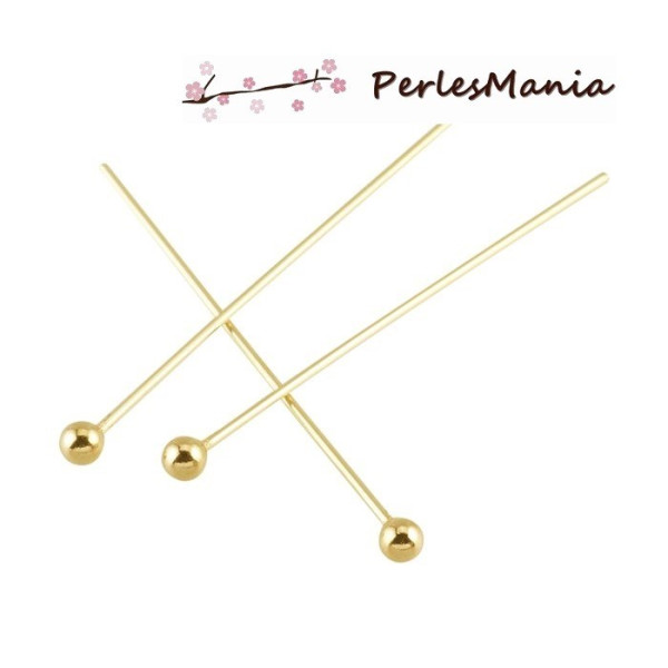 Tiges tête ronde 50 mm – Acier inoxydable 304 doré à l’or fin 18K