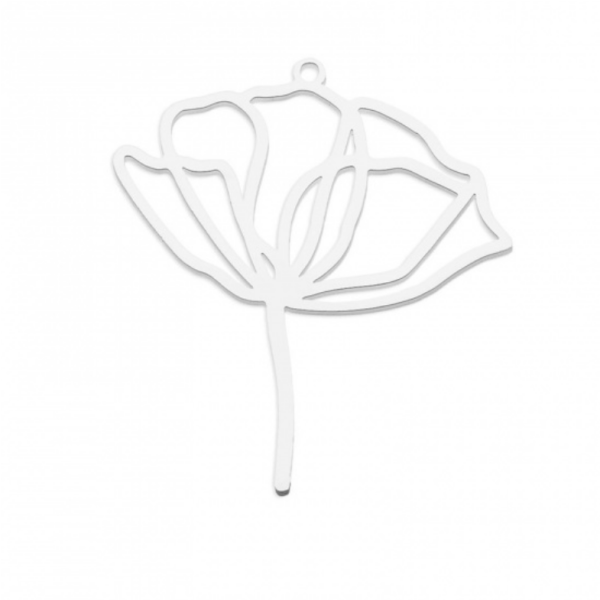 Pendentifs Fleur sur Tige 27 mm – Acier inoxydable 304 – Finition argentée