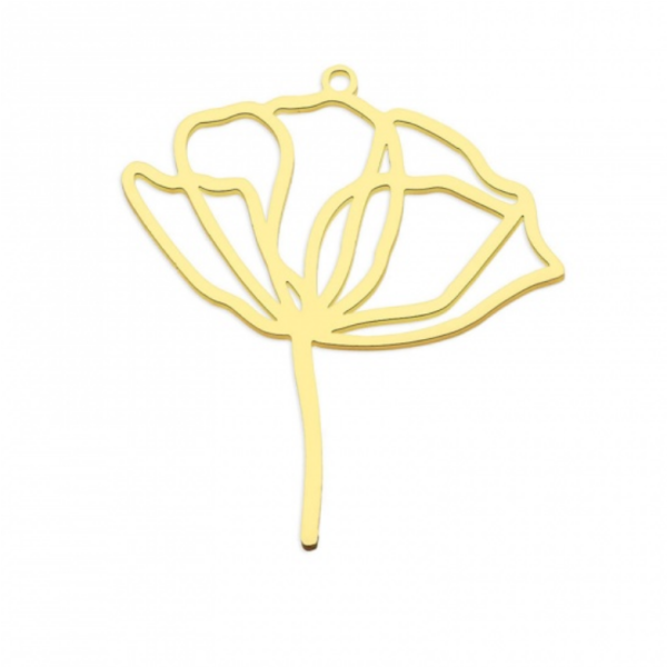 Pendentif Fleur sur Tige 38 mm, Acier Inoxydable finition Doré, Placage IONIQUE