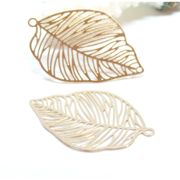 Estampes, pendentifs feuille 37mm, métal coloris DORE