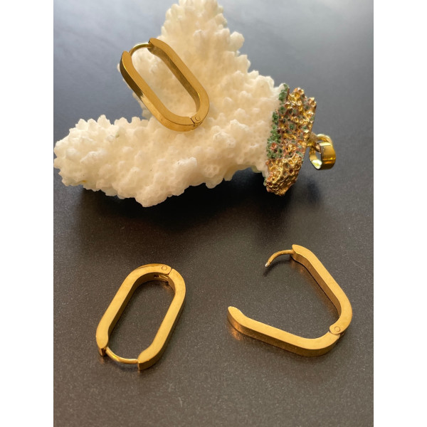 H11S10321G – Lot de 2 Créoles Ovales 21 mm – Acier Inoxydable 304 Doré à l’or fin 18K – PVD