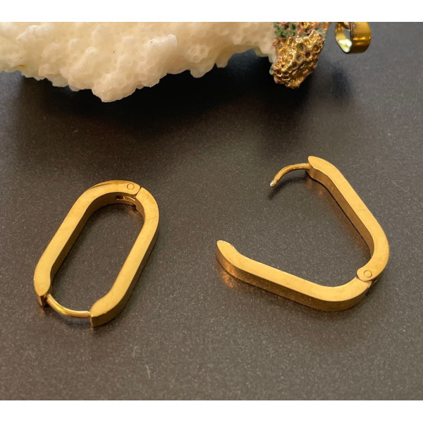 H11S10321G – Lot de 2 Créoles Ovales 21 mm – Acier Inoxydable 304 Doré à l’or fin 18K – PVD