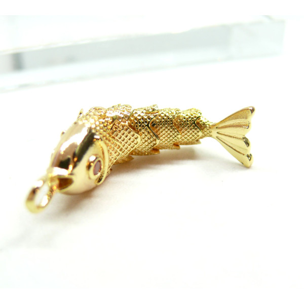 Pendentif Poisson 3D articulé  40mm en Cuivre finition Doré à l'or fin 18K
