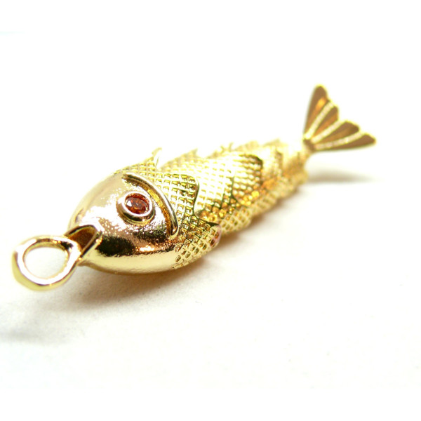 Pendentif Poisson 3D articulé  40mm en Cuivre finition Doré à l'or fin 18K
