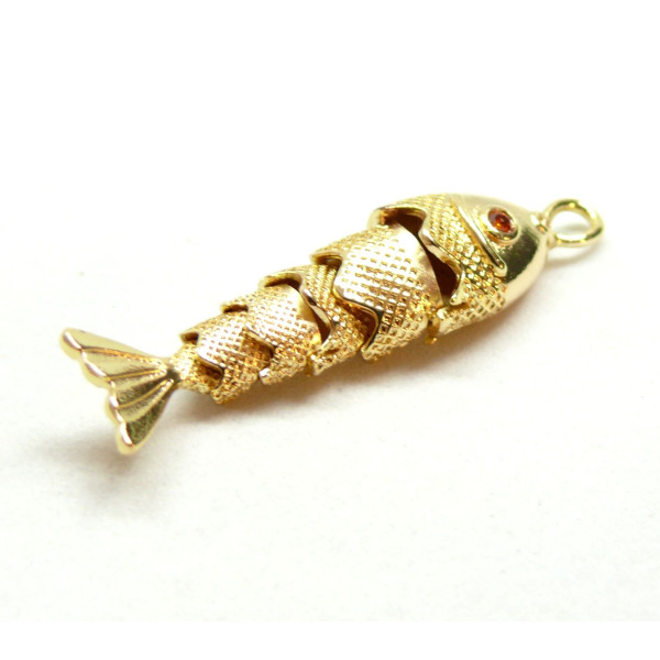 Pendentif Poisson 3D articulé  40mm en Cuivre finition Doré à l'or fin 18K