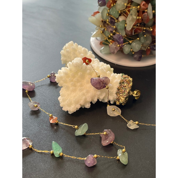 H11I019-20H – 20 cm Chaîne Acier Inoxydable 316 Doré Ionique 18KT & Perles Chips Multi Pierres