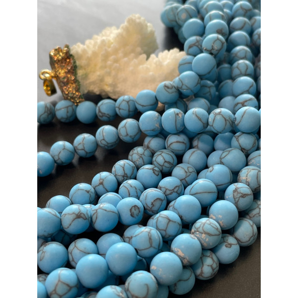 Perles Rondes 8 mm – Howlite effet Mat – Coloris Bleu