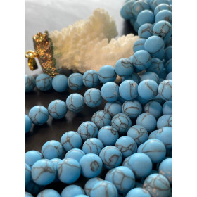 Perles Rondes 6 mm – Howlite effet Mat – Coloris Bleu