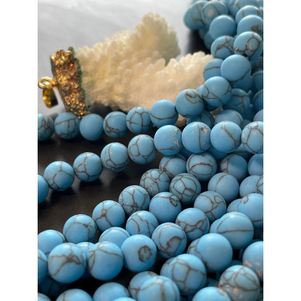 Perles Rondes 6 mm – Howlite effet Mat – Coloris Bleu