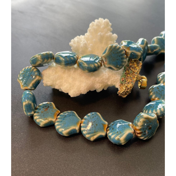 Perles Coquille Saint-Jacques 13 mm – Céramique – Coloris Bleu