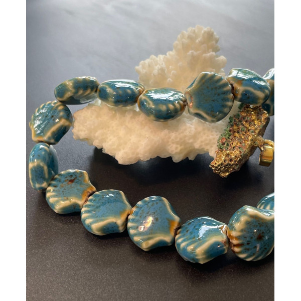 Perles Coquille Saint-Jacques 13 mm – Céramique – Coloris Bleu