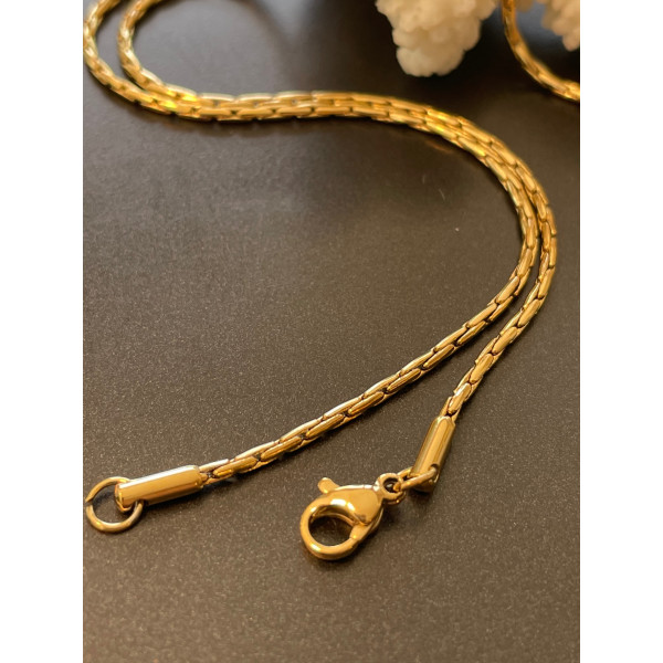 Collier Sautoir Matinée 50 cm – Acier Inoxydable 304 Doré à l’or fin 18K – Maille Haricot  1.6mm – PVD