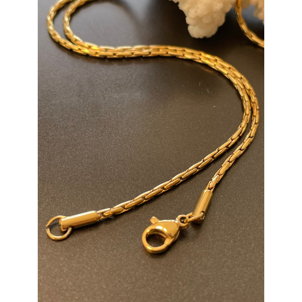 Collier Sautoir Matinée 50 cm – Acier Inoxydable 304 Doré à l’or fin 18K – Maille Haricot  1.6mm – PVD