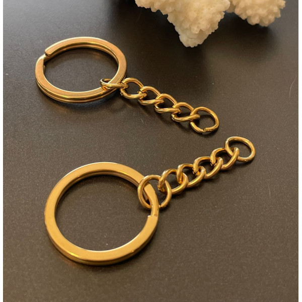 Porte-Clés avec Anneau 25 mm et Chaîne – Acier Inoxydable 304 Doré à l’or fin 18K – Placage IONIQUE