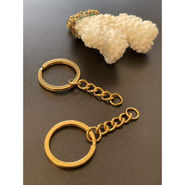 Porte-Clés avec Anneau 25 mm et Chaîne – Acier Inoxydable 304 Doré à l’or fin 18K – Placage IONIQUE