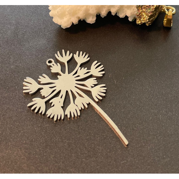 H11N090LA9661 – Lot de 1 Pendentif Grand Pissenlit 43 mm – Acier Inoxydable – Finition Argentée