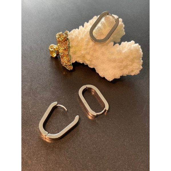 H11S10321P – Lot de 2 Créoles Ovales 21 mm épaisseur 3mm – Acier Inoxydable 304 Finition Argenté