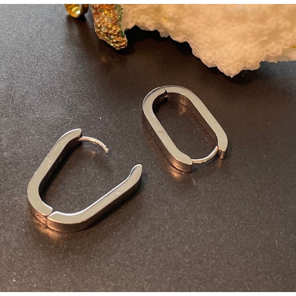 H11S10321P – Lot de 2 Créoles Ovales 21 mm épaisseur 3mm – Acier Inoxydable 304 Finition Argenté