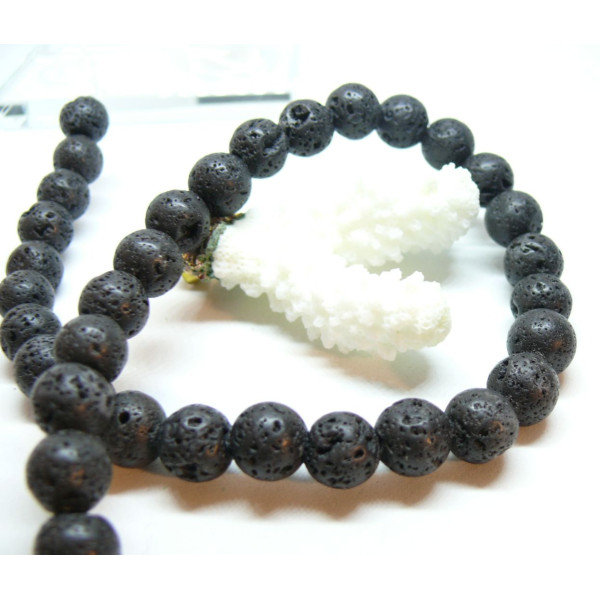 Perles Rondes 8mm, Pierre de lave NOIRE