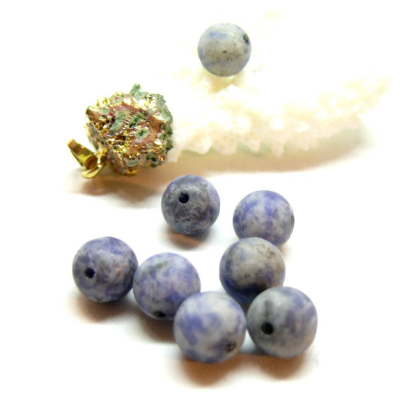 Perles rondes 6 mm – Pierre bleue – Effet givre